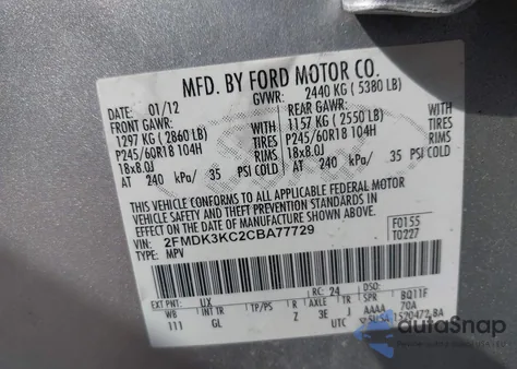 2012 Ford Edge Limited z USA, uszkodzony, nr VIN 2FMDK3KC2CBA77729